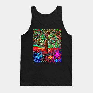 Colourful, abstract tree and vibrant flowers Tank Top